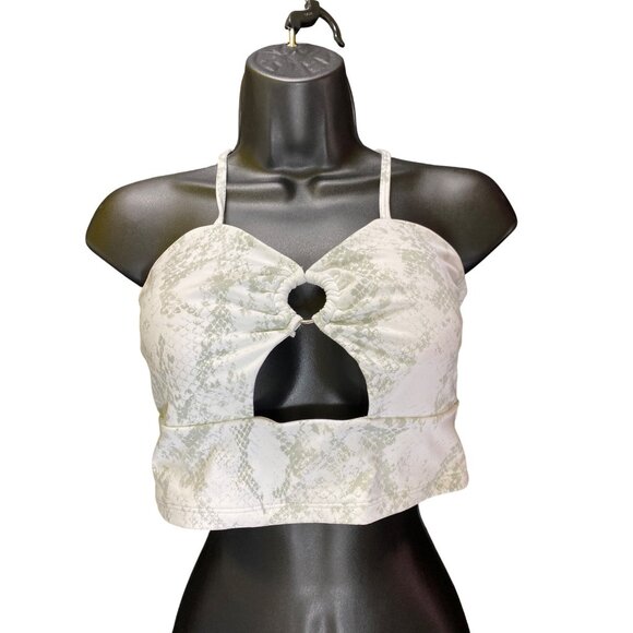 White Snake Print Two-Piece Set - Crop Top & High-Waisted Leggings Size Large - Picture 2 of 7